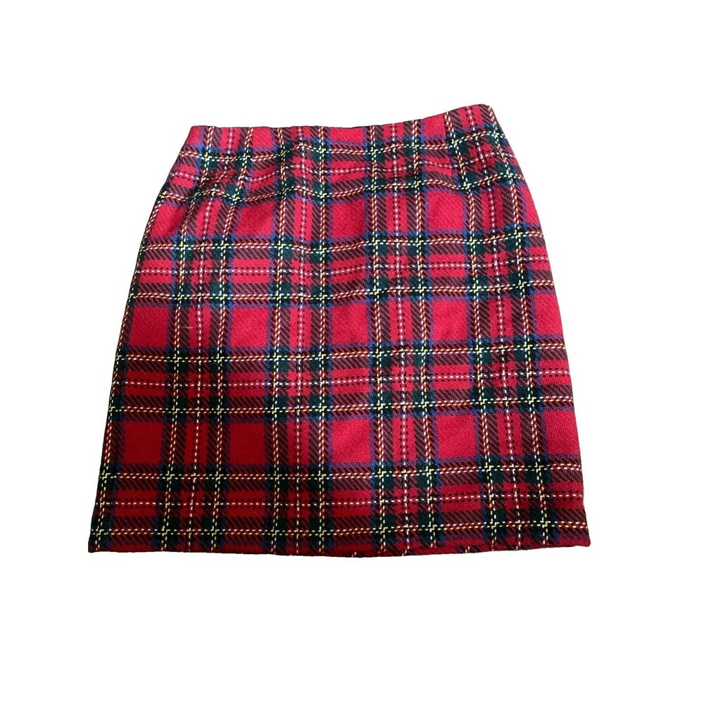Vintage Eddie Bauer Red Tartan Plaid Wool Blend Lined Skirt Sz 8 Holiday Preppy